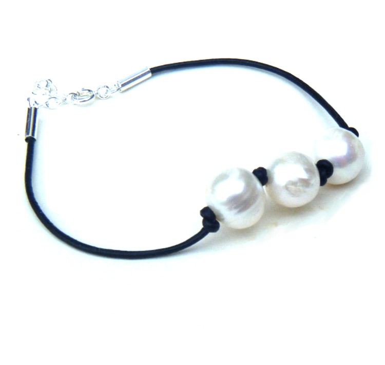 Simple White Pearls on Leather